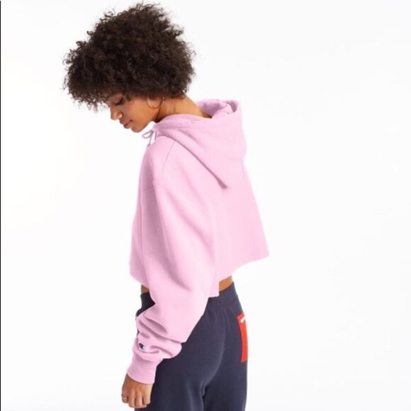 Champion Reverse Weave Cropped Hoodie Sweater Raw Hem Pullover Purple Size Large - Picture 12 of 12